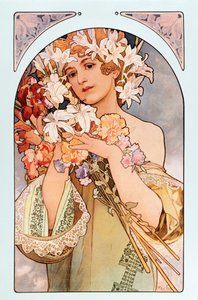 海报由Alphonse Mucha（1860-1939）题为“花”，花卉系列石版画，1897年 - 海报由Alphonse Mucha撰写：“花”来自花系列，1897年昏暗44x66厘米私人收藏